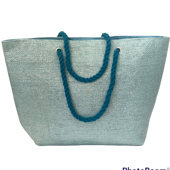 Paradise Bag Oversized Shoulder Tote Bag Nautical Beach Metallic Blue Lo… - Picture 2 of 11